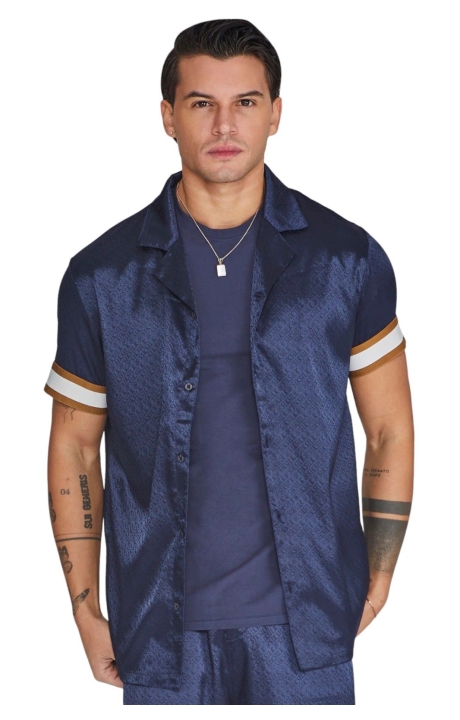 Camisa SikSilk con Franja en Manga Azul Marino