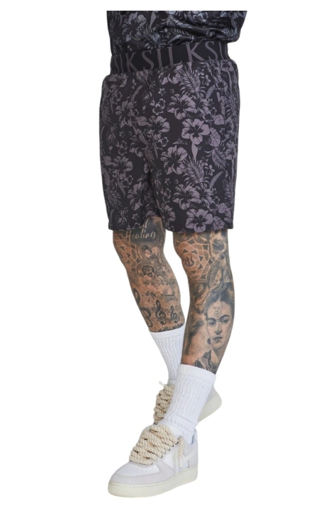 Pantalón Corto SikSilk Floreado Cintura Elastica Negro