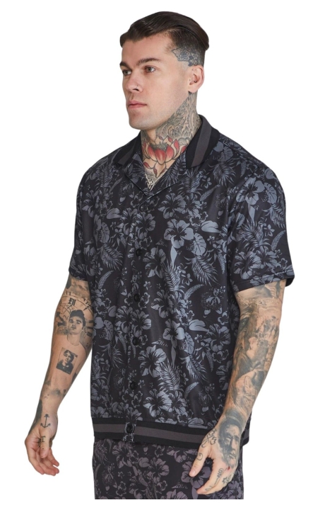 Camisa SikSilk de Bolos Floral Negro