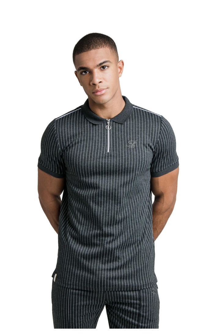 Polo SikSilk Smart Essential Pinstripe Gris