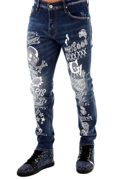 Jeans George V Paris con Monograma Azul Marino