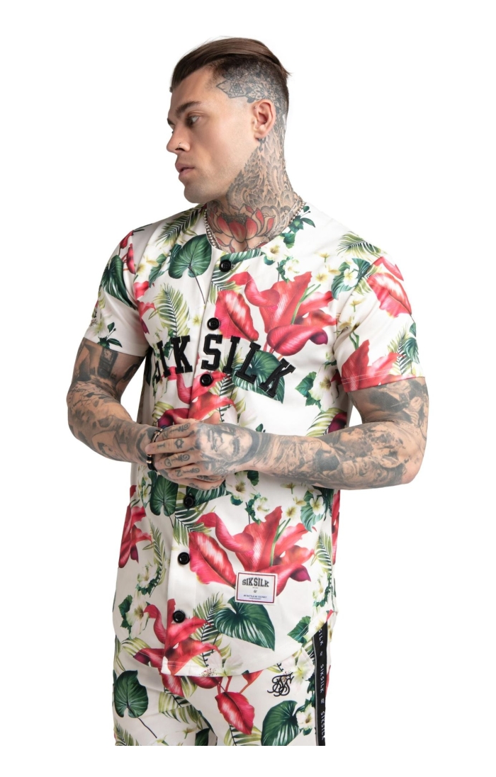 Camisa SikSilk Beisbol Retro Tropics Blanco