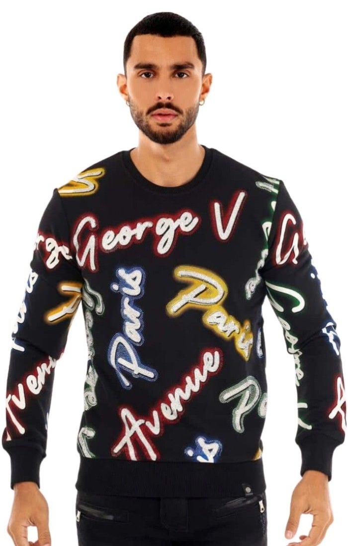 Sudadera George V Paris Logo con Brillantes Estampados Negro