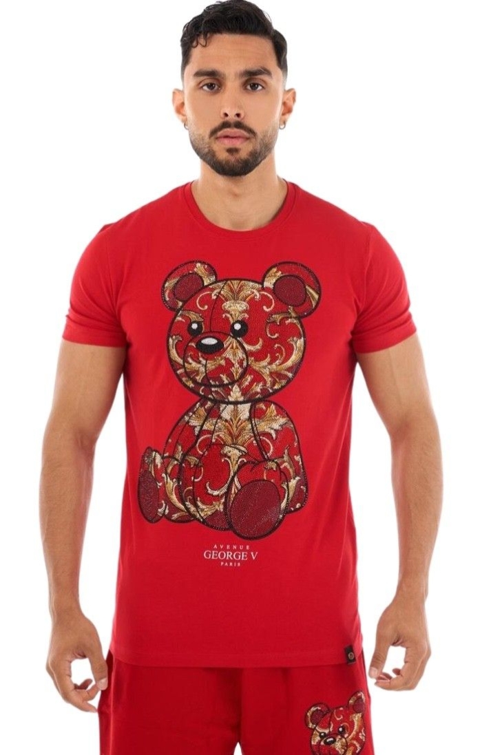 Conjunto George V Paris Oso Rojo Flores Nostalgicas Rojo