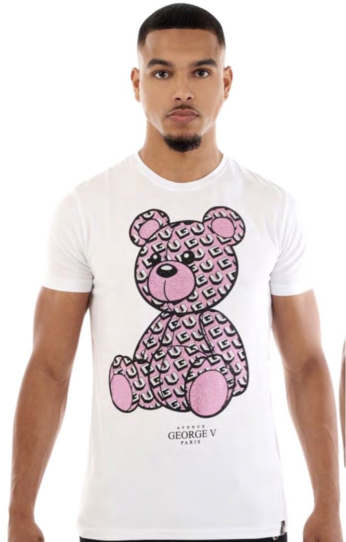 Camiseta George V Paris Oso Monograma Gv Blanco y Rosa