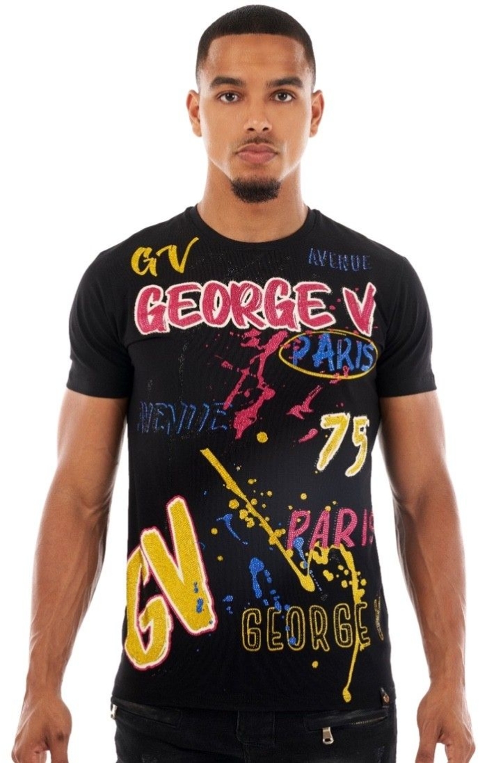 Camiseta George V Paris Logo Print Street Negro