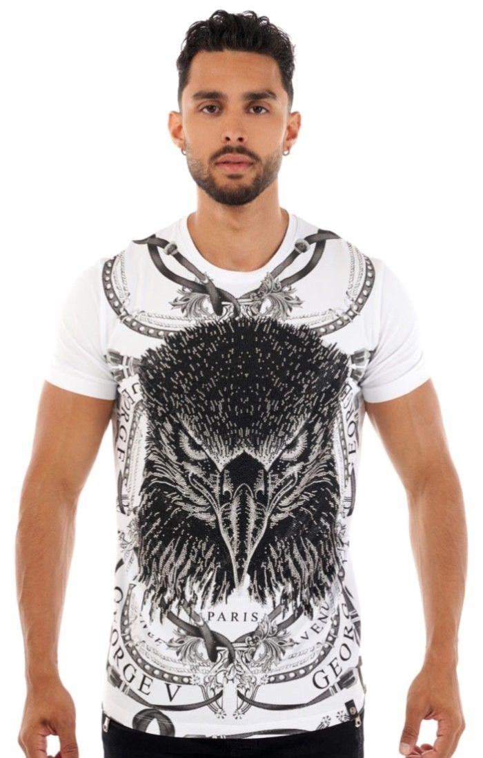 Camiseta George V Paris Aguila con Pedreria Blanco