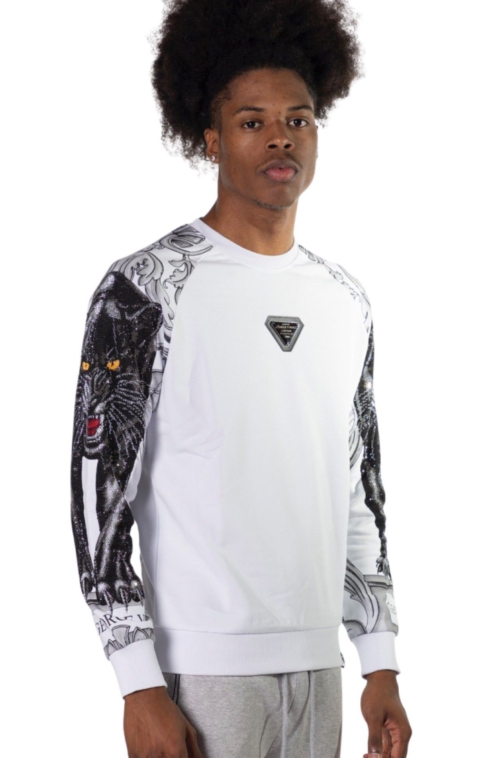 Sudadera George V Paris Barroco Pantera Lateral Blanco Plata