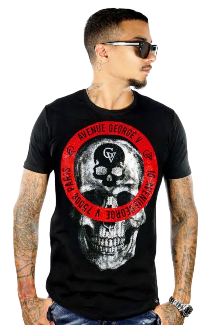 Camiseta George V Paris Parche Circular Calavera Negro