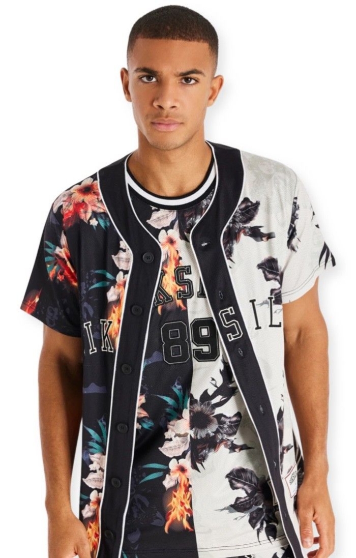 Camisa SikSilk Baseball Print Negro