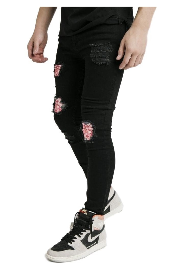 Jeans illusive London Niño con Parche Distressed Floral Negr