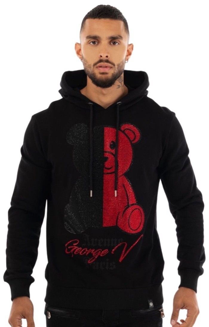 Sudadera George V Paris Oso con Brilllantes Negro y Rojo