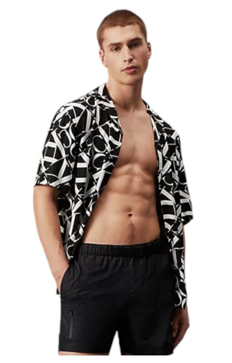 Camisa Calvin Klein de Playa Estampada Monograma Negro