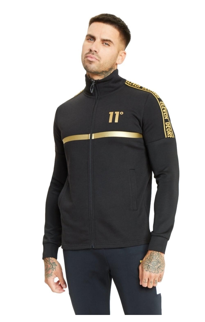 Sudadera 11 Degrees con Cuello Embudo y Cinta Oro Negro