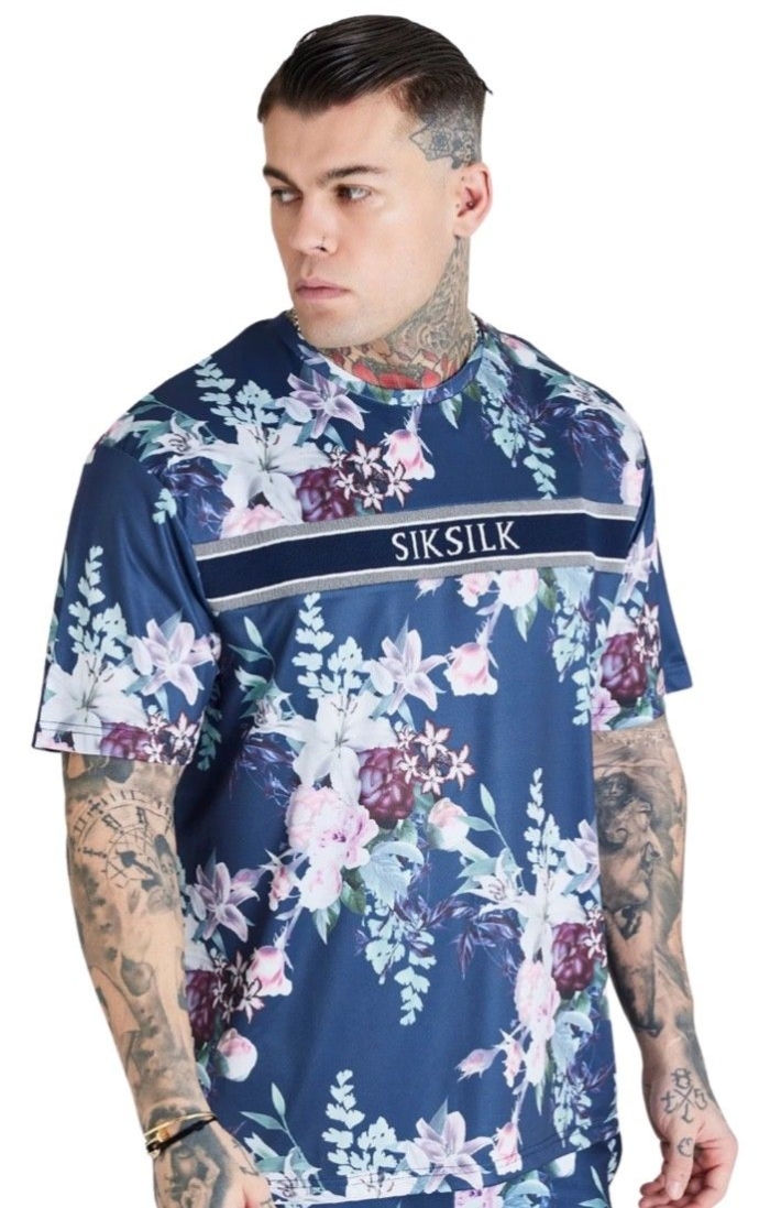 Camiseta SikSilk Botanical Print Marino