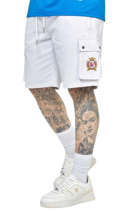 Short SikSilk Elasticos Denim Cargo Blanco