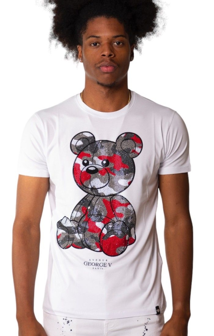 Camiseta George V Paris Oso Teddy Militar Blanco Y Rojo