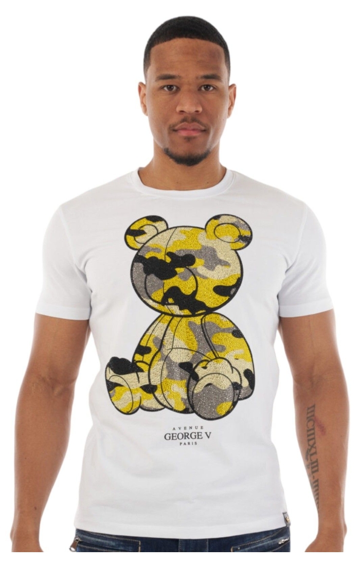 Camiseta George V Paris Oso Teddy Militar Blanco Y Amarillo