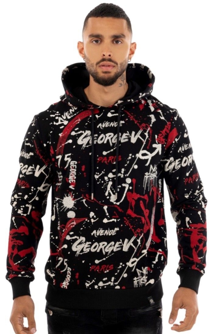 Sudadera George V Paris Urban Street Negro y Rojo