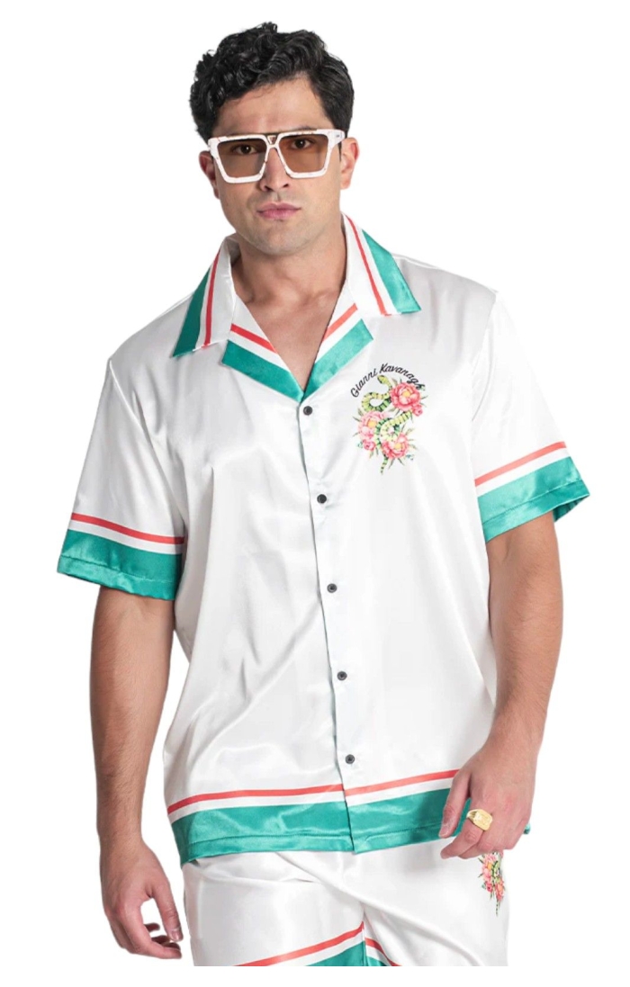 Camisa Gianni Kavanagh Botanica Linea Verde Blanco