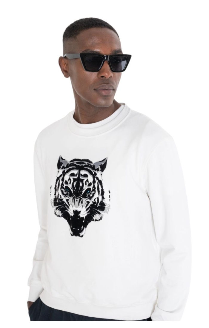 Sudadera Antony Morato Crema Con Estampado de Tigre