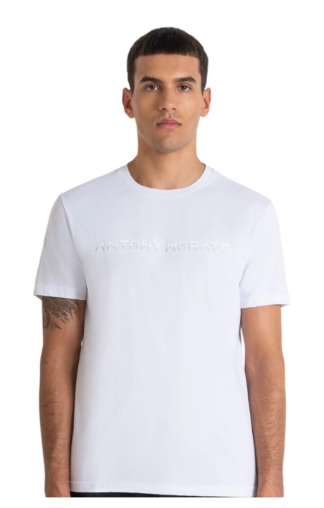 Camiseta Antony Morato Blanca Slim Fit con Logo Relieve