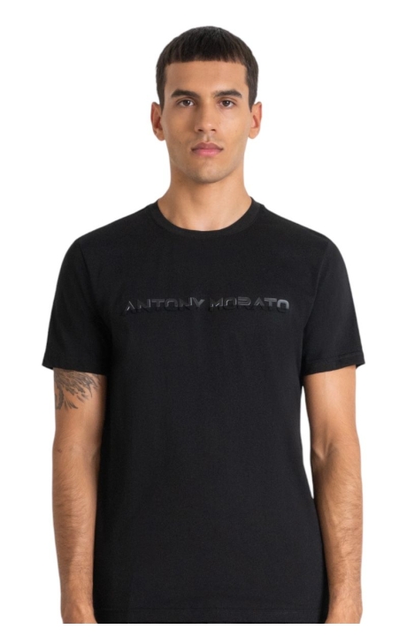 Camiseta Antony Morato Negra Slim Fit con Logo Relieve