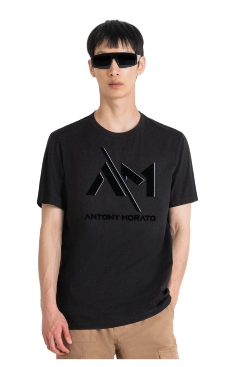 Camiseta Antony Morato Negra Regula Fit con Logo Estampado