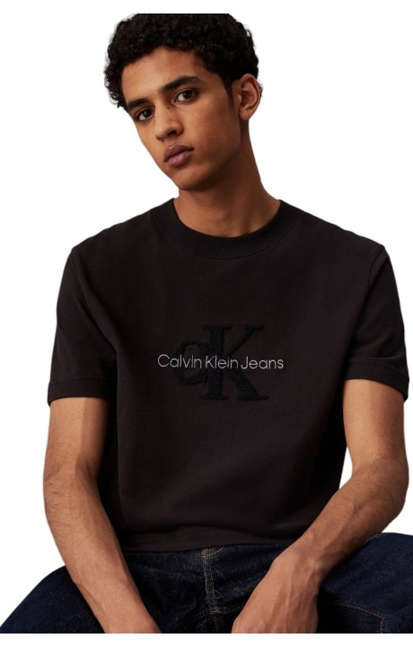 Camiseta Calvin Klein de Chenilla con Monograma Negro