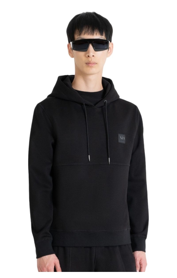 Sudadera con Capucha Antony Morato Negra con Logo Metalizado