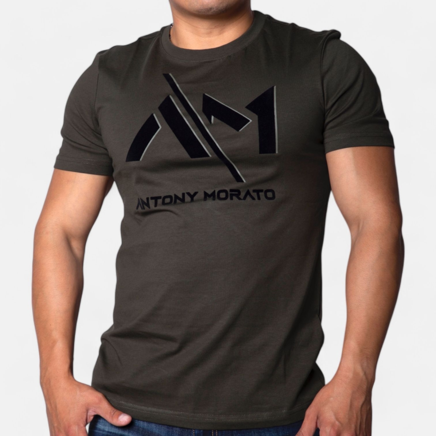 Camiseta Antony Morato Verde Militar Regula Fit con Logo Estampado