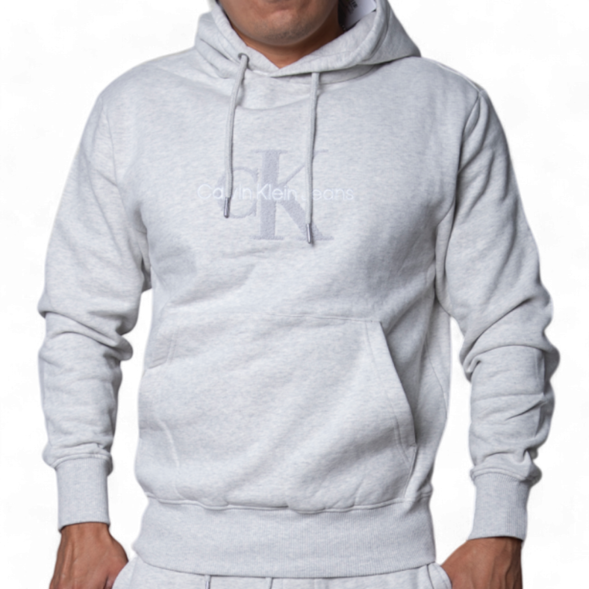 Sudadera con Capucha Calvin Klein De Chenilla Con Monograma Gris