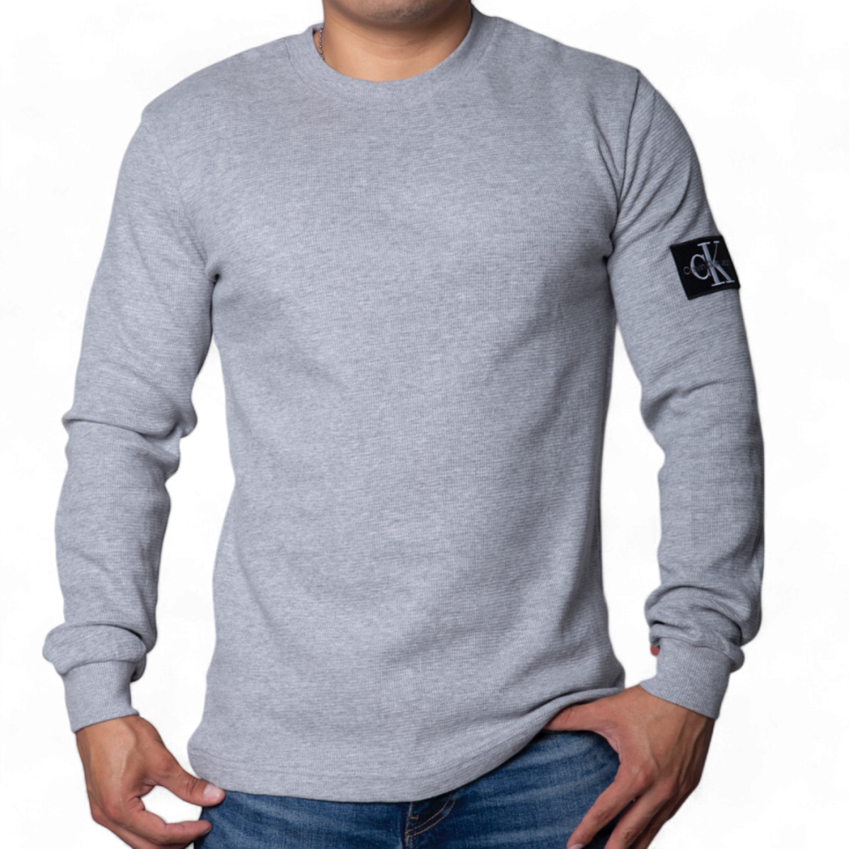 Camiseta Slim Calvin Klein Gris de Manga Larga Punto Gofrado