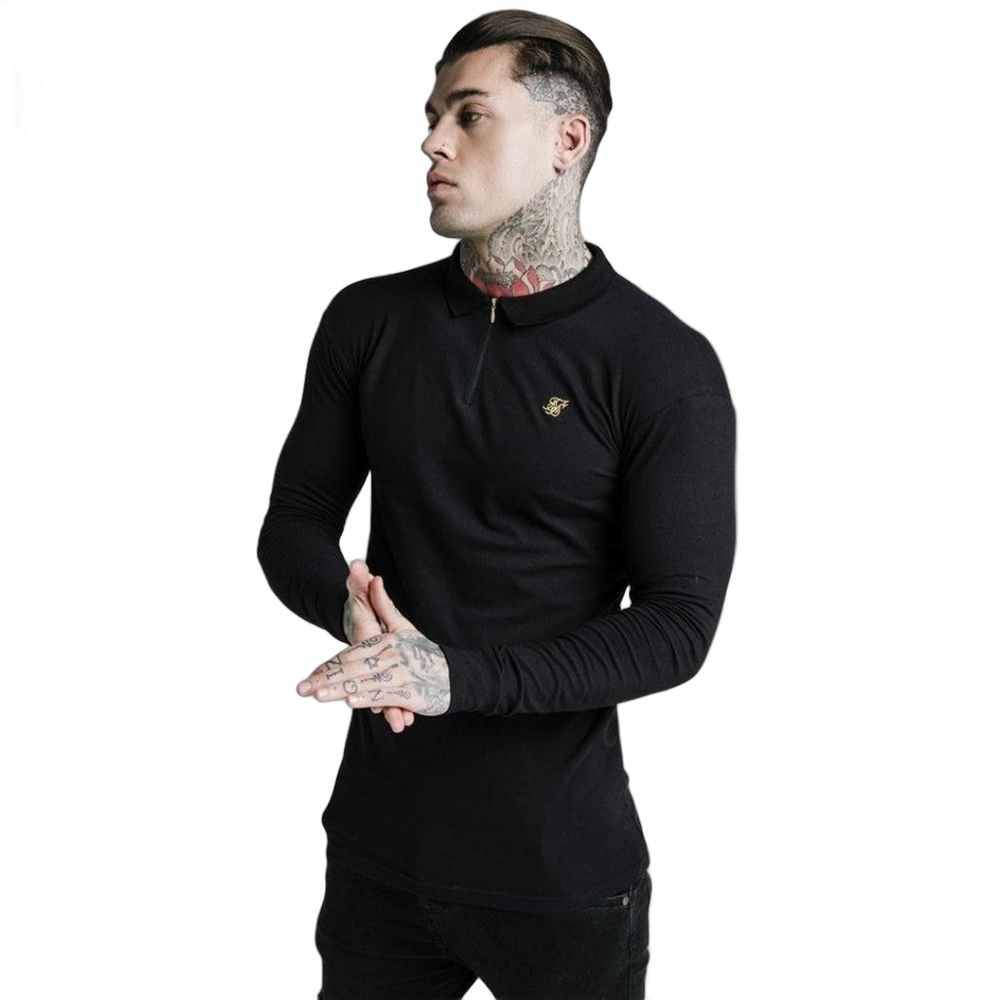 Polo SikSilk L/S Stretch Fit Zip Collar Negro