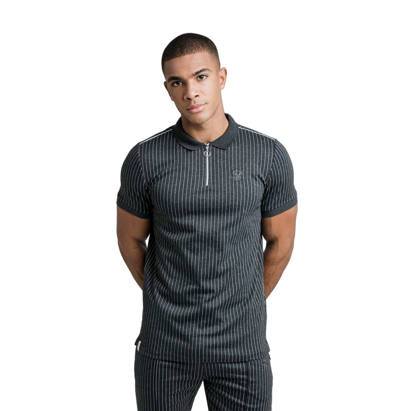 Polo SikSilk Smart Essential Pinstripe Gris