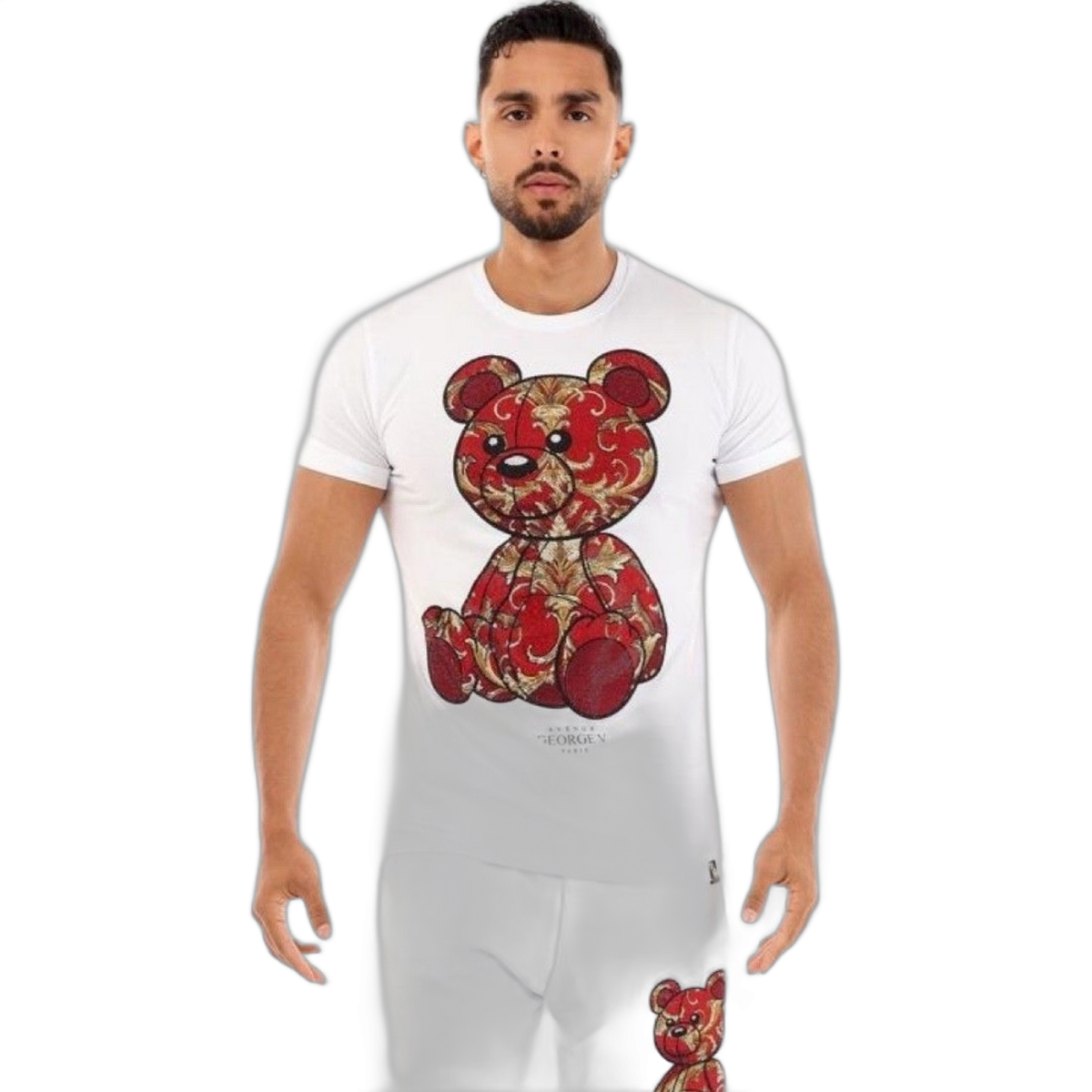 Conjunto George V Paris Oso Rojo Flores Nostalgicas Blanco