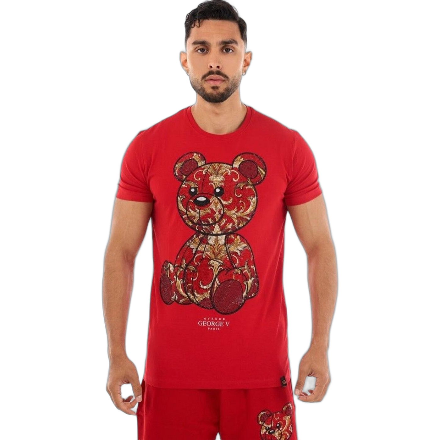 Conjunto George V Paris Oso Rojo Flores Nostalgicas Rojo