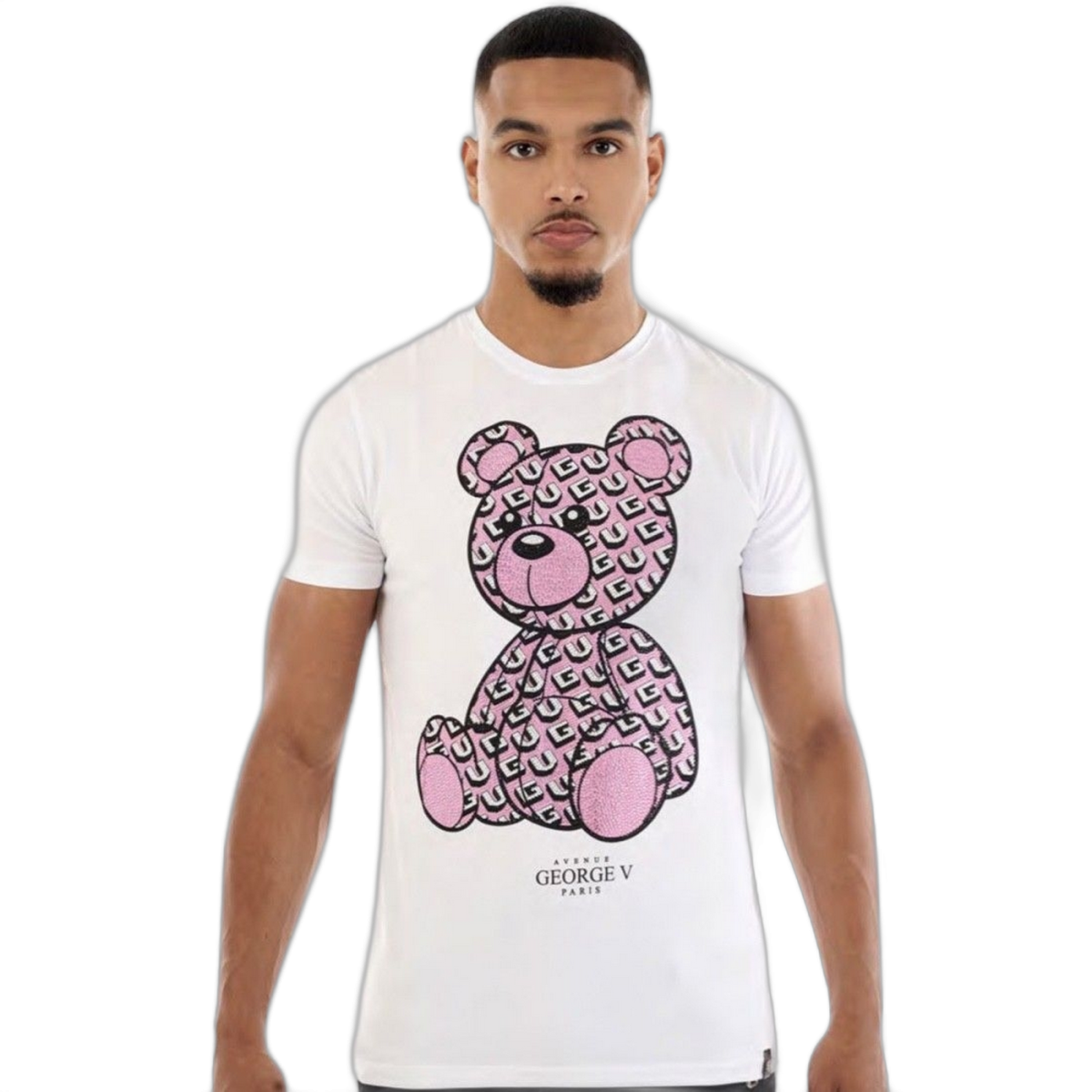 Camiseta George V Paris Oso Monograma Gv Blanco y Rosa