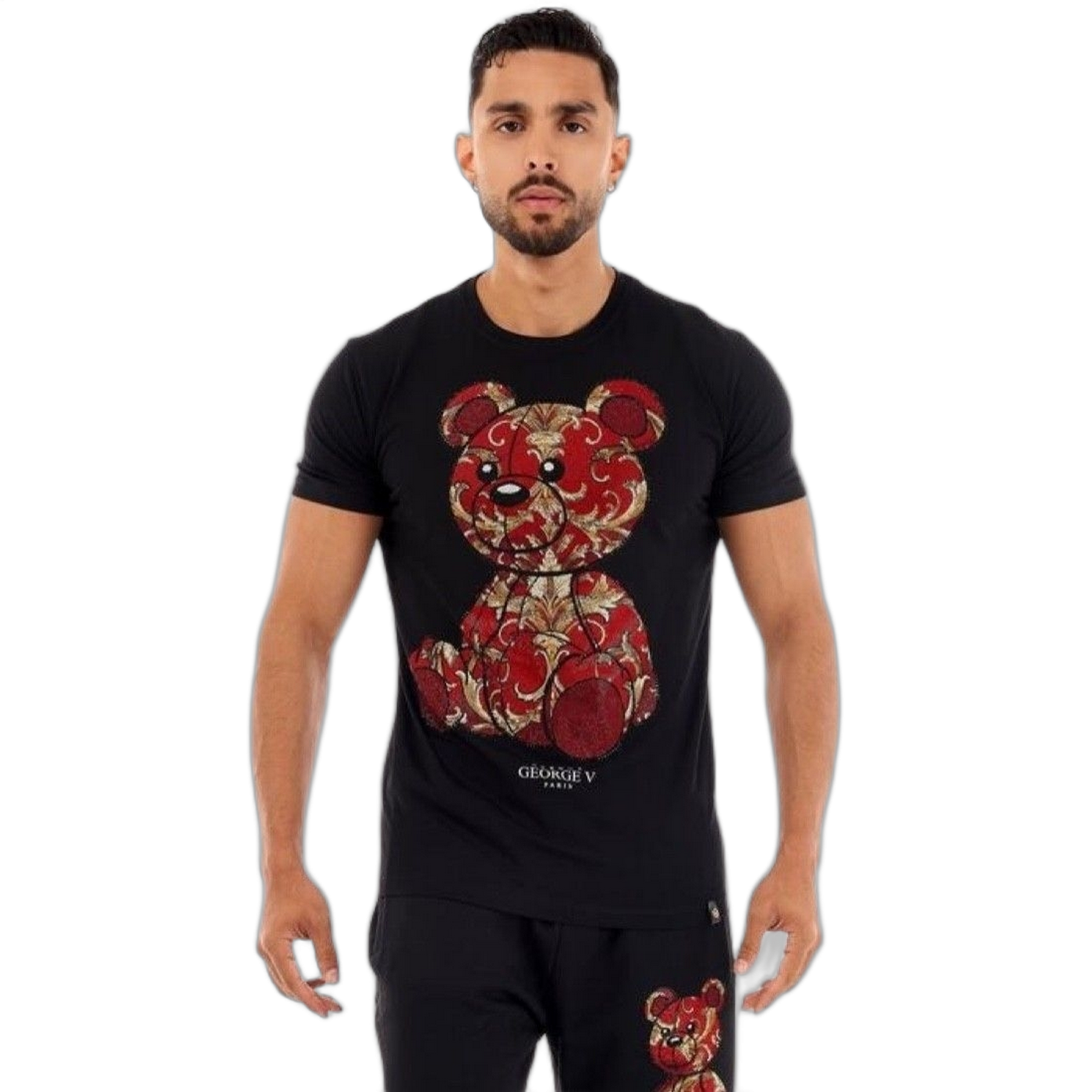 Conjunto George V Paris Oso Rojo Flores Nostalgicas Negro