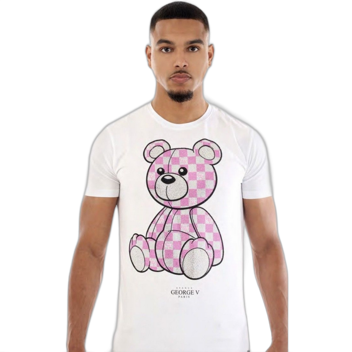 Camiseta George V Paris Oso Cuadrados Gv Blanco y Rosa