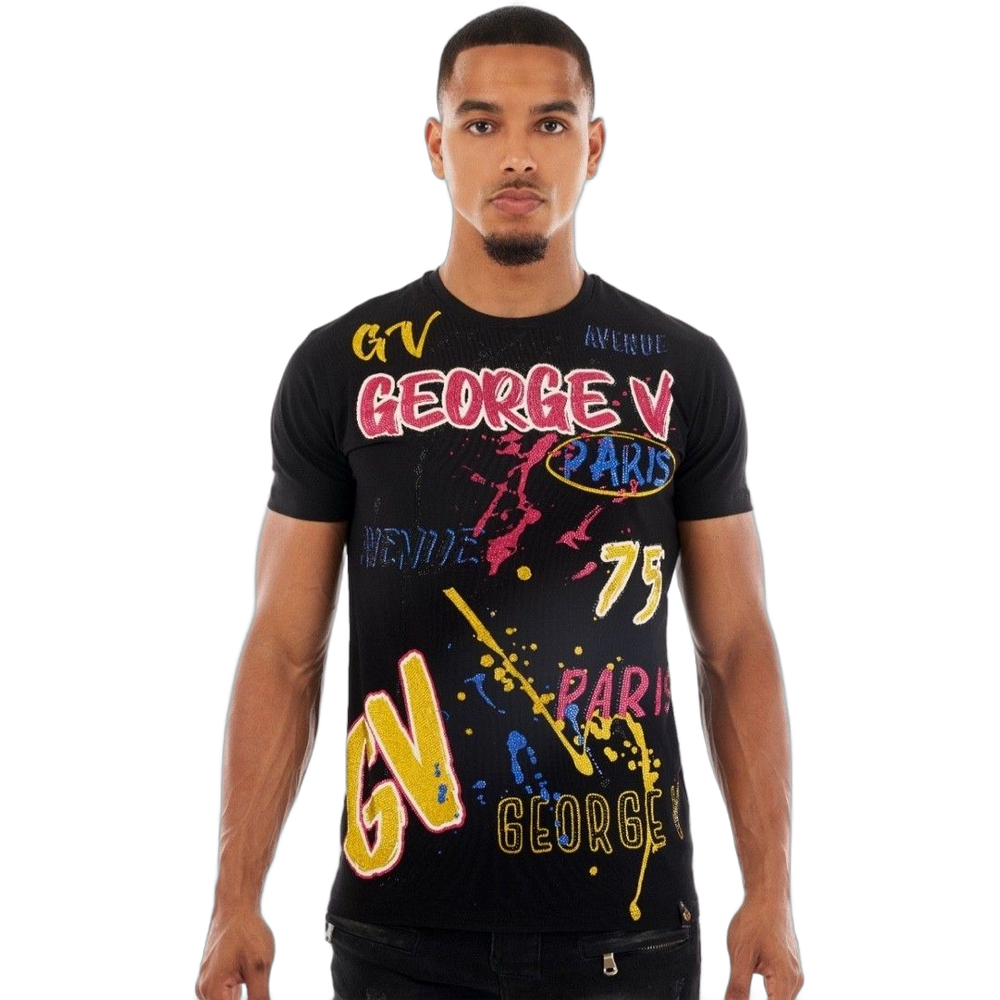 Camiseta George V Paris Logo Print Street Negro