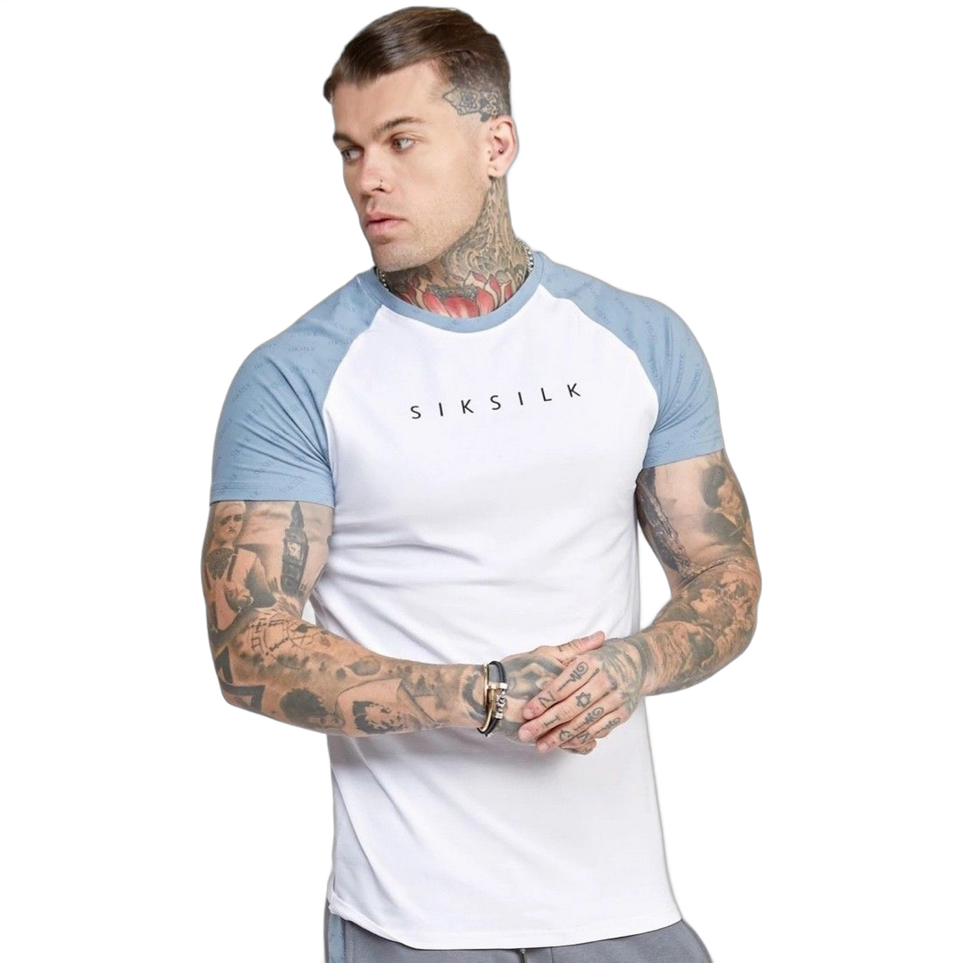 Camiseta SikSilk Color en Bloque Fit Blanco