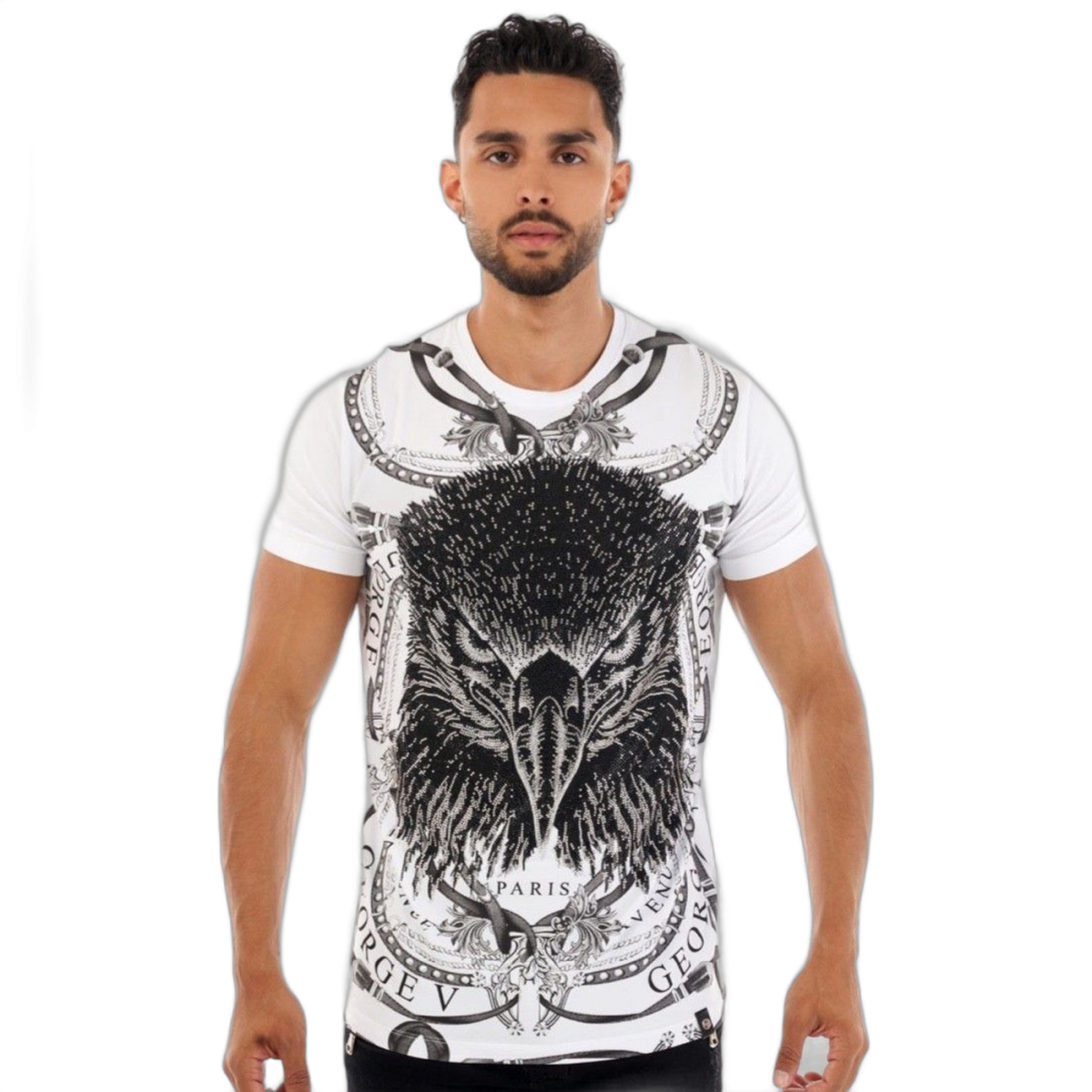 Camiseta George V Paris Aguila con Pedreria Blanco