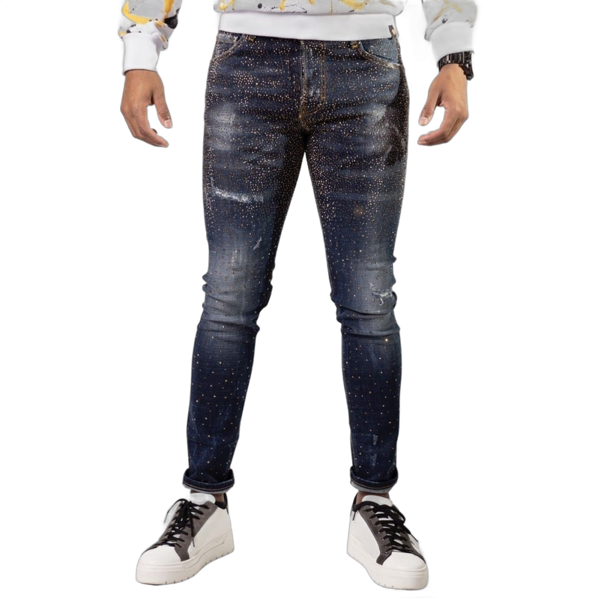 Jeans George V Paris con Tachuelas Azul Marino y Oro