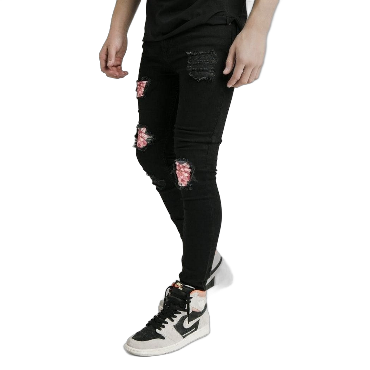 Jeans illusive London Niño con Parche Distressed Floral Negr