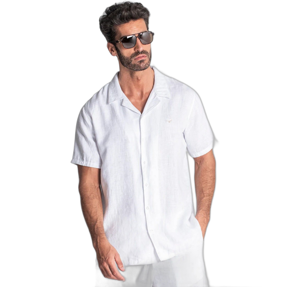 Camisa Gianni Kavanagh Hawaiana de Lino Blanco