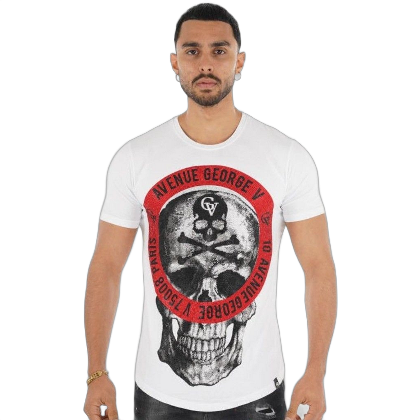 Camiseta George V Paris Parche Circular Calavera Blanco