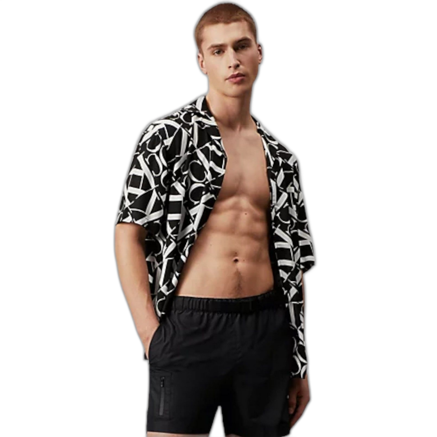 Camisa Calvin Klein de Playa Estampada Monograma Negro