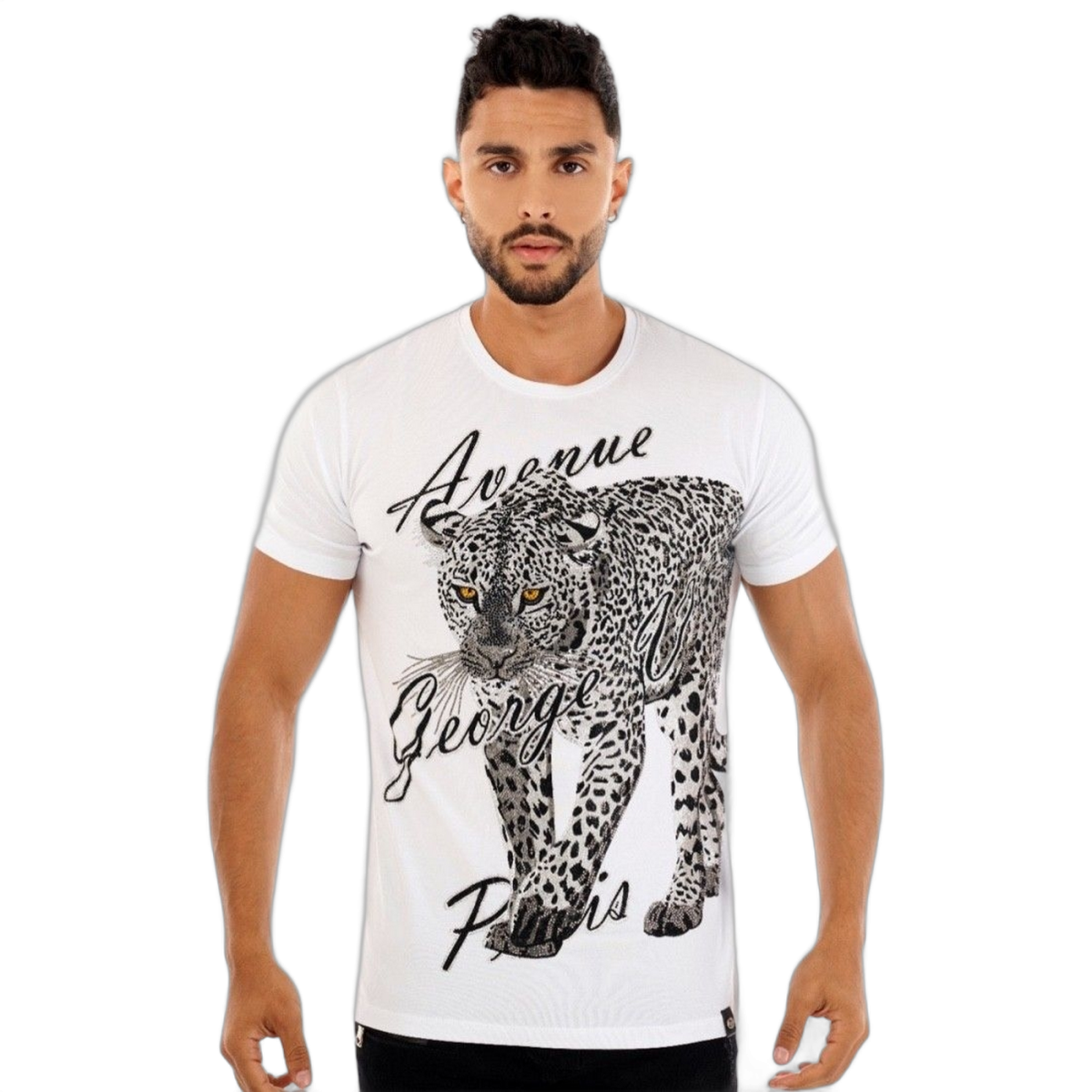 Camiseta George V Paris Leopardo Brillante Blanco