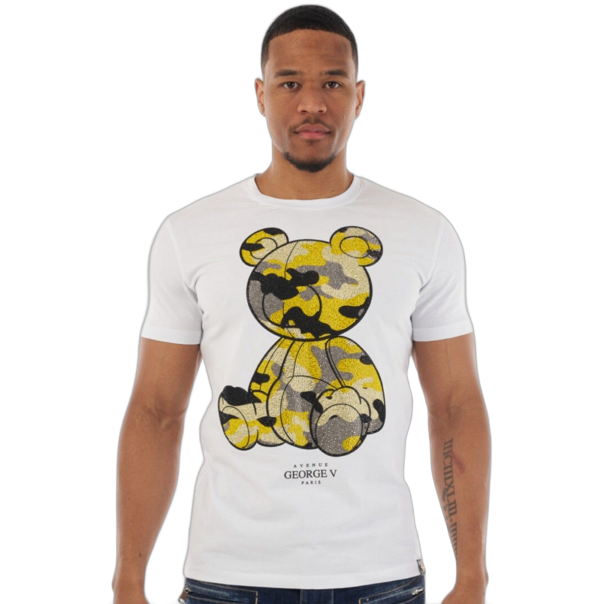 Camiseta George V Paris Oso Teddy Militar Blanco Y Amarillo